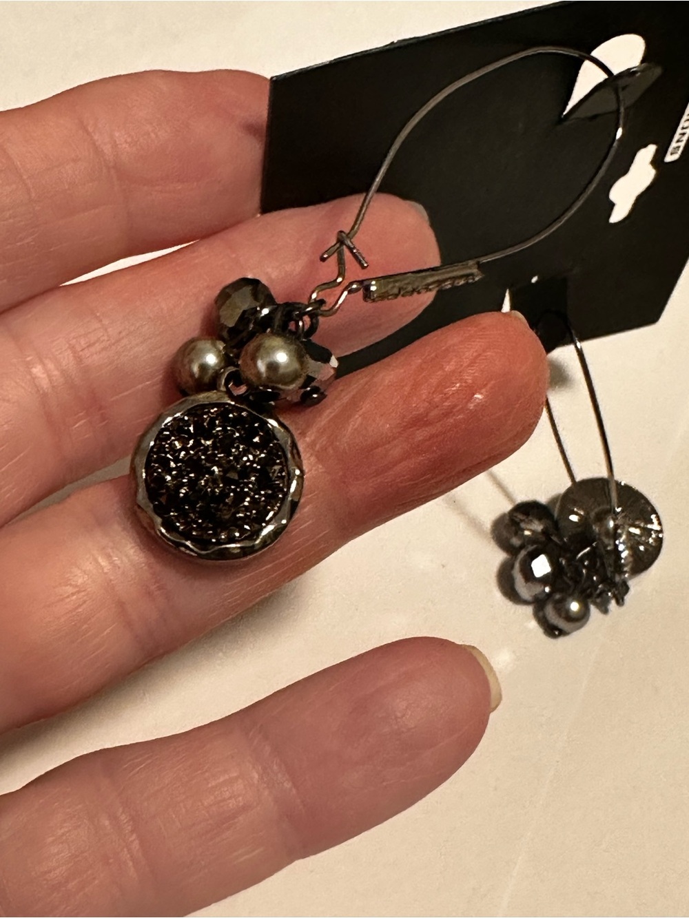 Tanya’s creations silver Tone Druzy Drop pierced Earrings with Crystal Accents